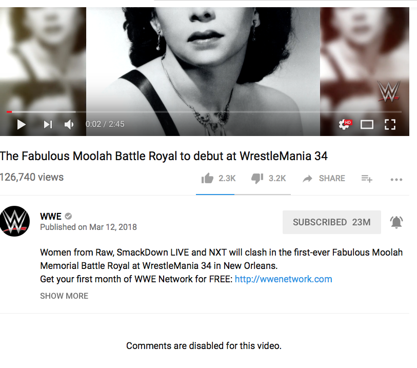 WWE Silences Fans from Trash Talking Moolah on YouTube