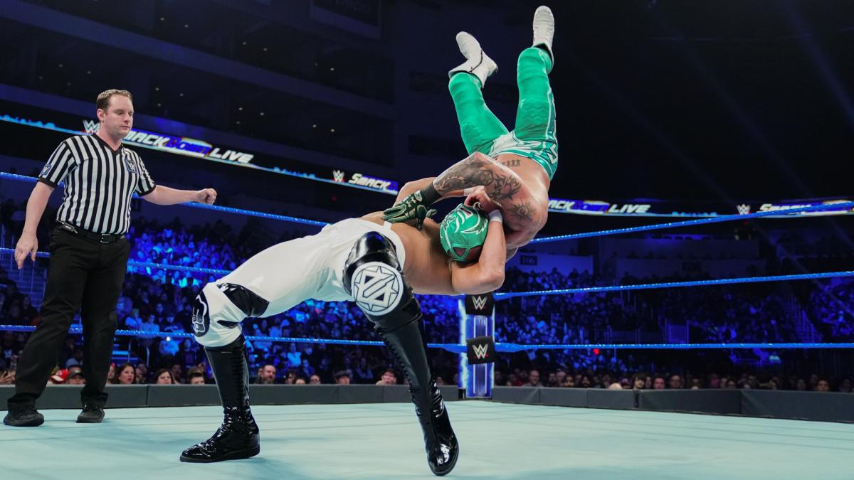 Rey Mysterio def. Andrade in a 2-out-of-3 Falls Match via disqualification when Samoa Joe interfered