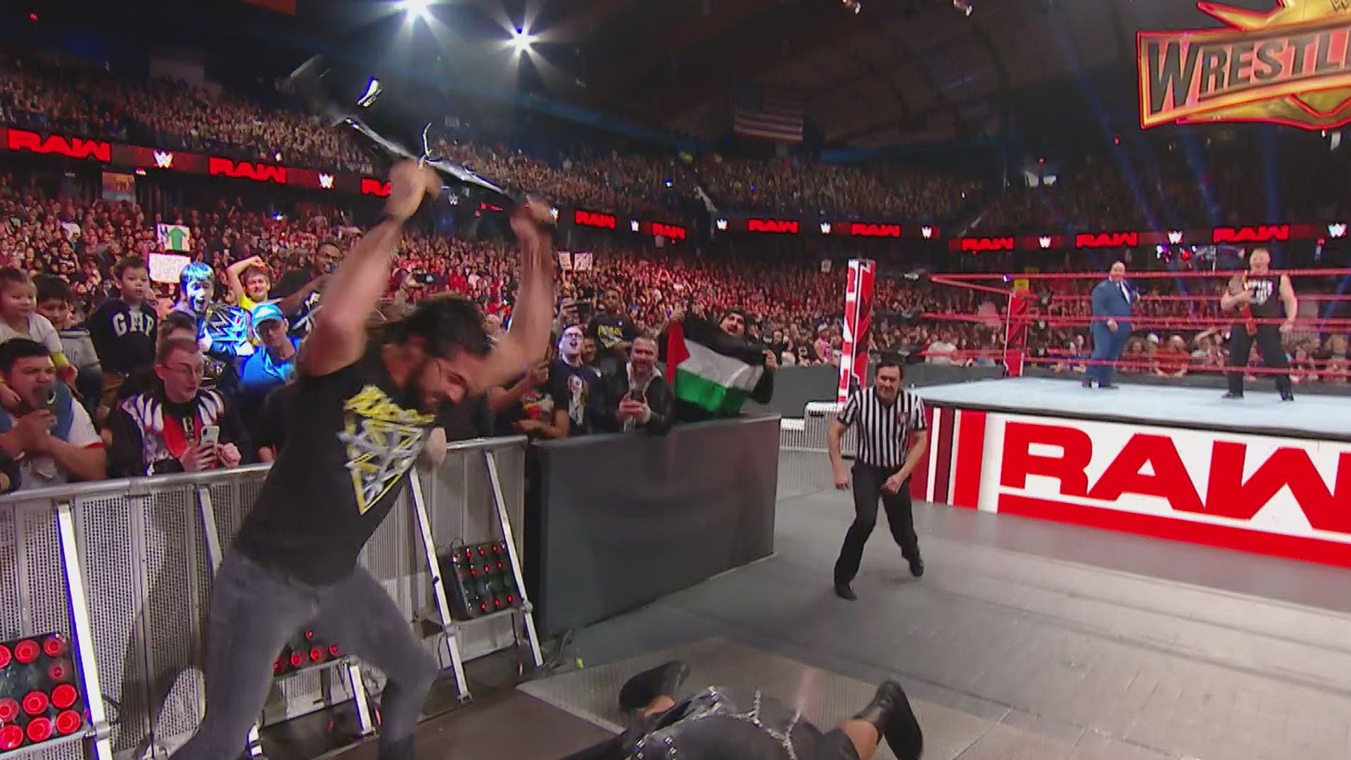 Seth Rollins attacked Drew McIntyre and confronted Universal Champion Brock Lesnar