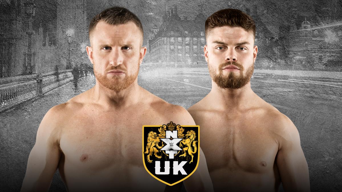 Travis Banks battles Jordan Devlin in a Falls Count Anywhere Match