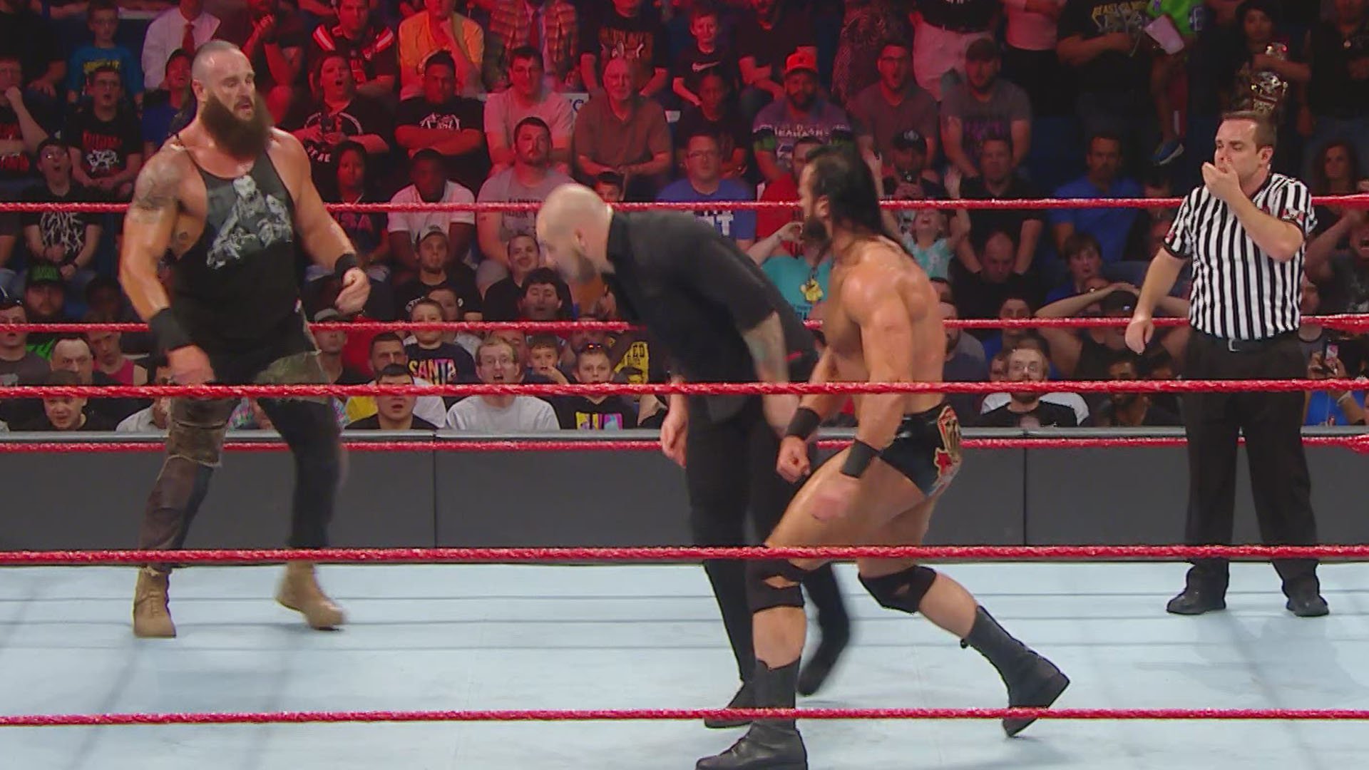 Braun Strowman & Ricochet def. Drew McIntyre & Baron Corbin