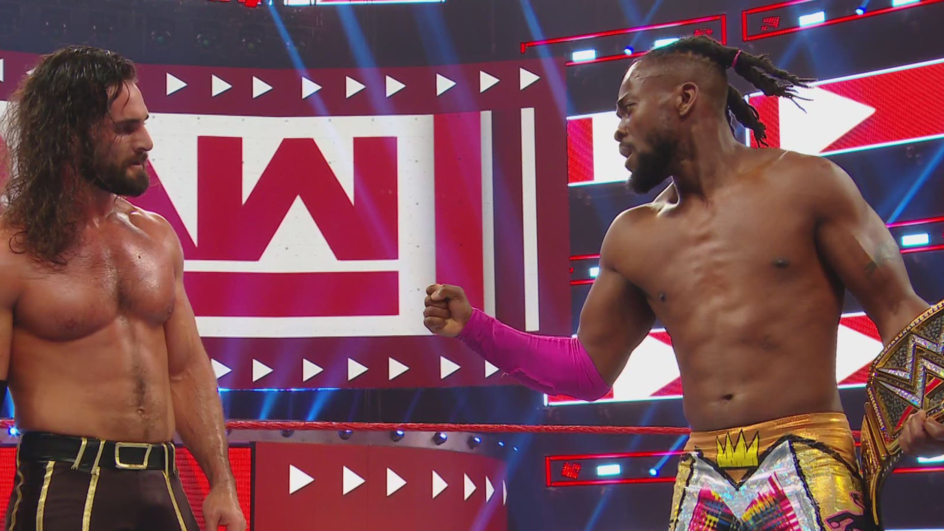 Universal Champion Seth Rollins & WWE Champion Kofi Kingston def. The Bar after they crashed the Winner Take All main event