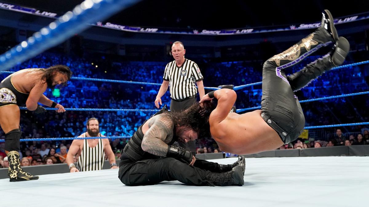 Roman Reigns def. The B-Team with Elias as the Special Guest Referee Enforcer