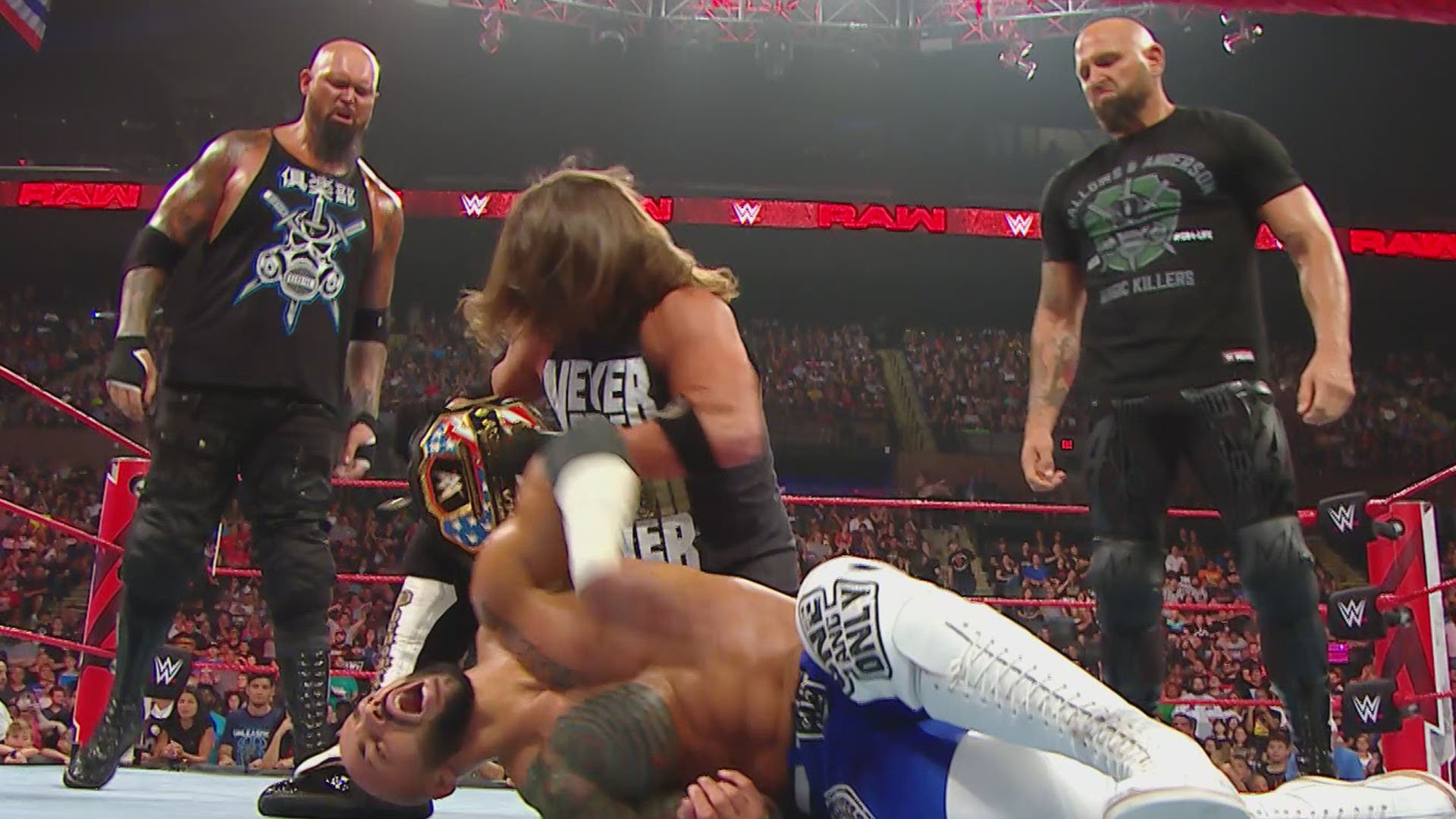 Ricochet & The Usos def. Raw Tag Team Champions The Revival & Robert Roode (2-out-of-3-Falls Match)