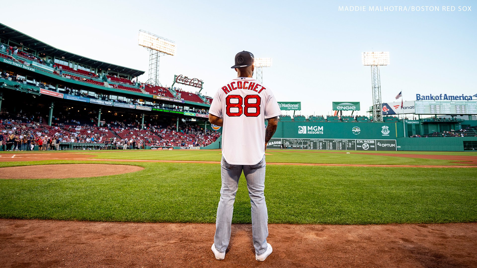 Ricochet throws out first pitch on WWE Night at Boston Red Sox game