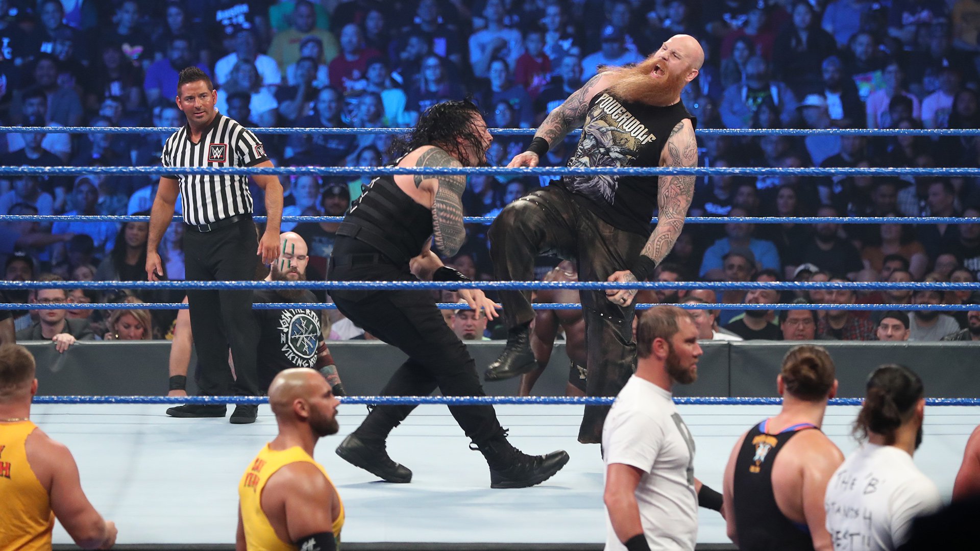 Roman Reigns def. Erick Rowan in a Lumberjack Match