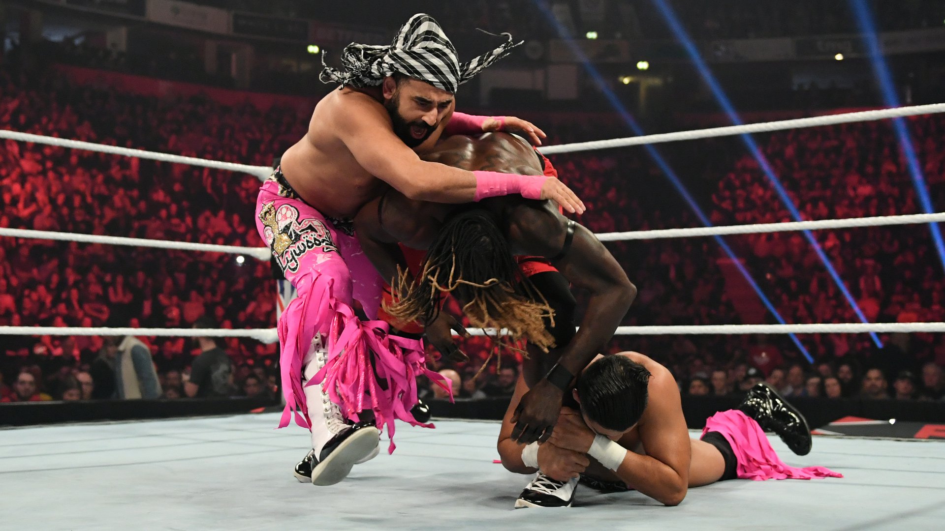 The Singh Brothers vs. R-Truth ended in a No Contest (1-on-2 24/7 Championship Handicap Match)