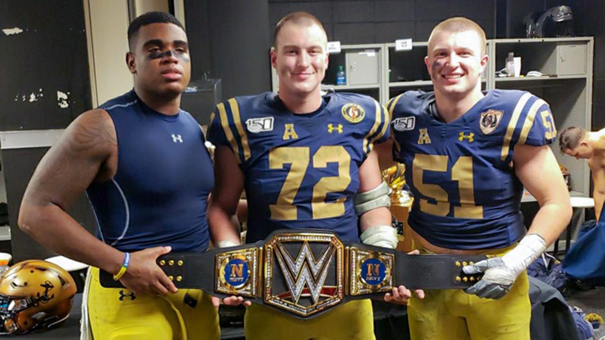 Navy celebrates win over Army with custom WWE Title