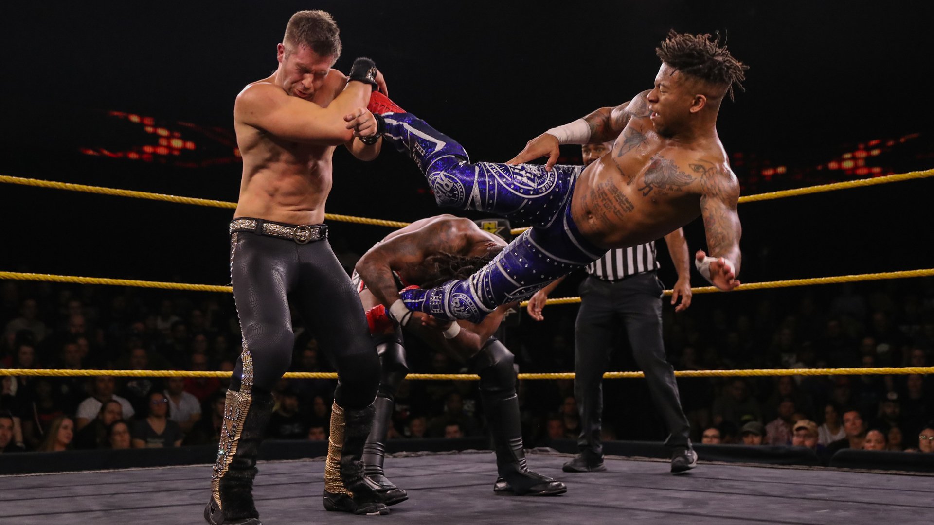 Isaiah “Swerve” Scott def. Lio Rush and Tyler Breeze to earn a spot in the NXT Cruiserweight Championship Match at Worlds Collide