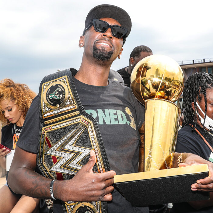 Bobby Portis joins the The New Day in the ring at a WWE Supershow