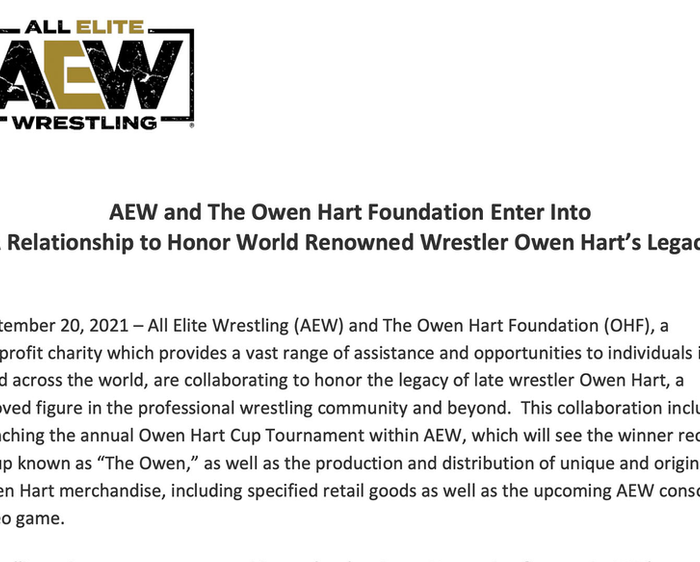 AEW & The Owen Hart Foundation Enter Into A Relationship to Honor World Renowned Wrestler Owen Hart