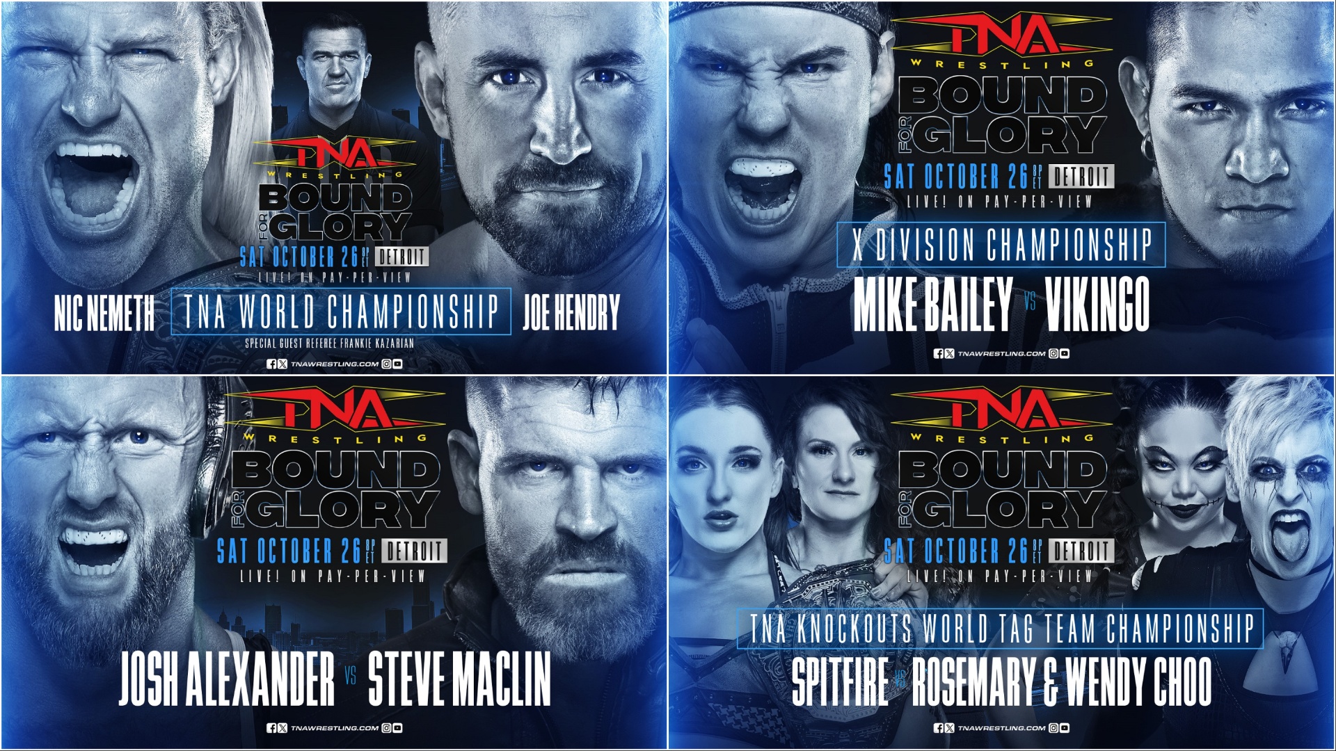 Kazarian Special Guest Referee in World Title Match, Maclin vs. Alexander, Vikingo vs. Bailey, Knockouts Tag Titles & More at Bound For Glory – TNA Wrestling