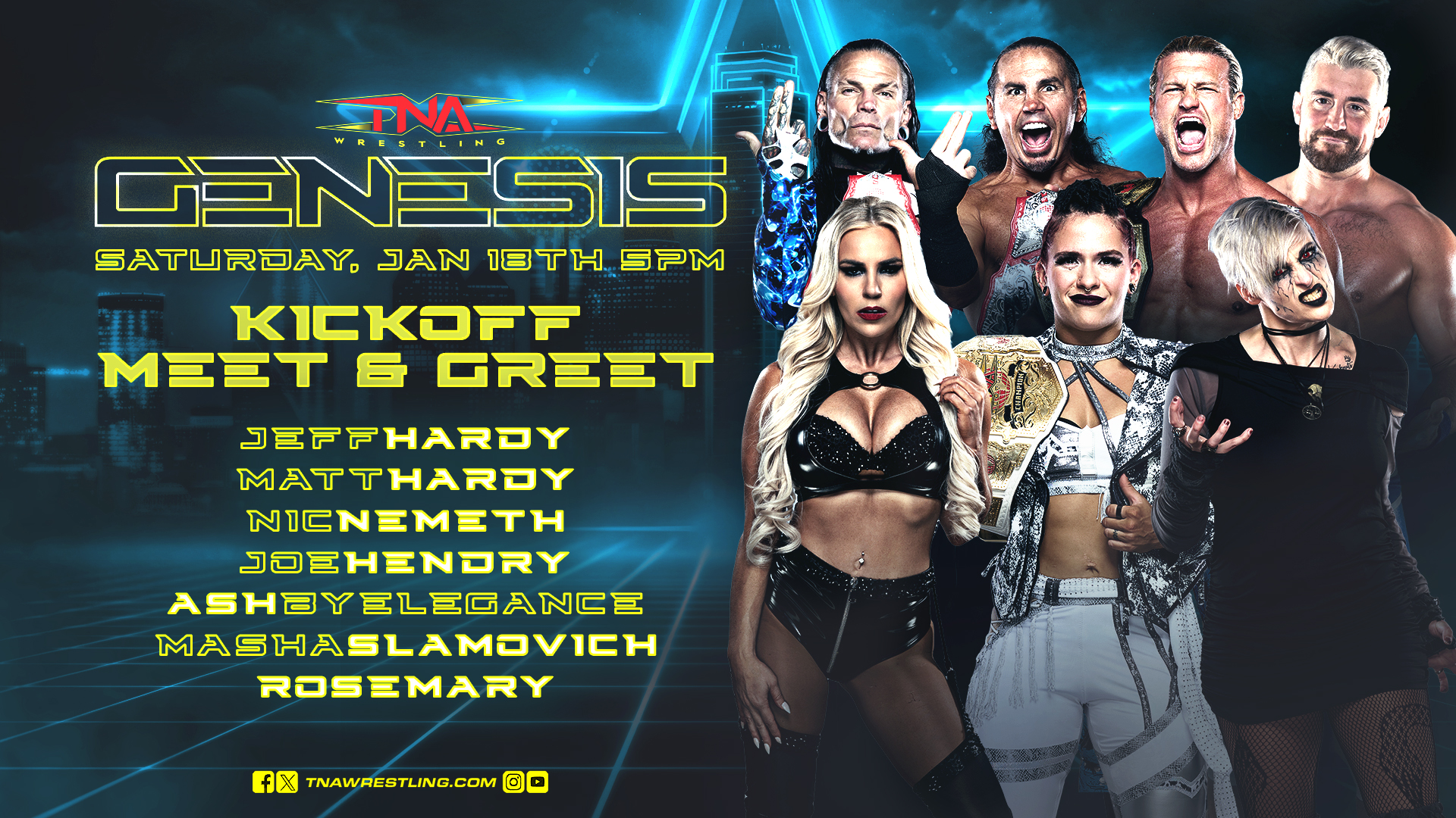 The Genesis Kickoff Meet & Greet is Saturday, January 18 at the Curtis Culwell Center in Garland, Texas – site of TNA Wrestling’s Genesis pay-per-view on Sunday, January 19 – TNA Wrestling