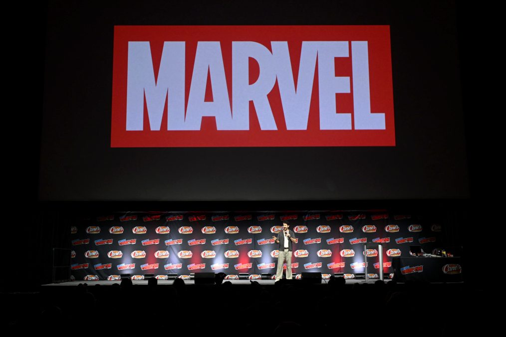 The Marvel Television & Animation cast and creative team onstage at NYCC 2025, unveiling upcoming Disney+ series key art.