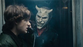 Black Phone 2 review with Ethan Hawke as The Grabber, Mason Thames as Finn, and Madeleine McGraw as Gwen