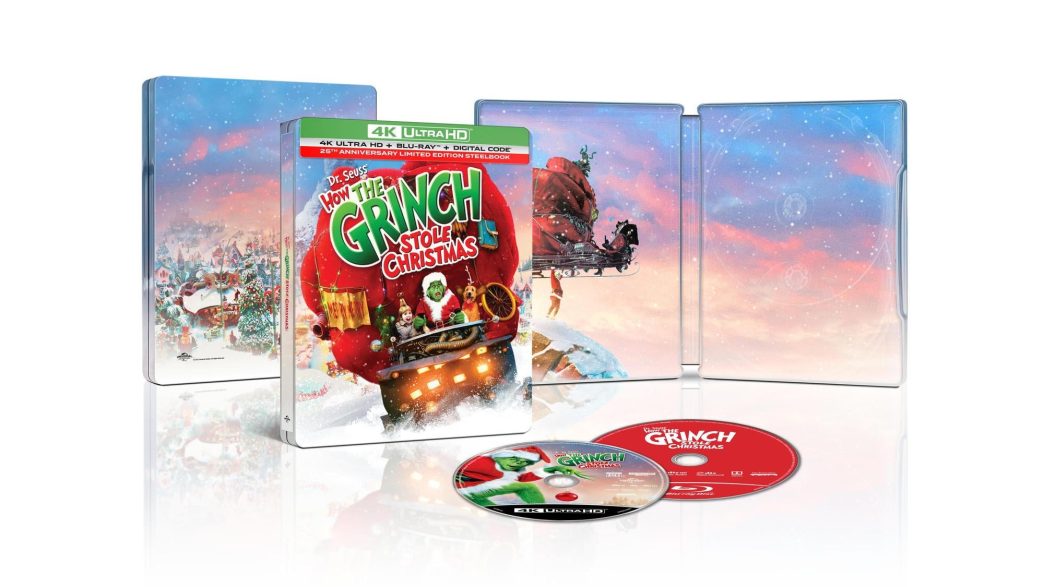 Dr. Seuss’ How the Grinch Stole Christmas 25th Anniversary 4K Ultra HD and Steelbook packaging