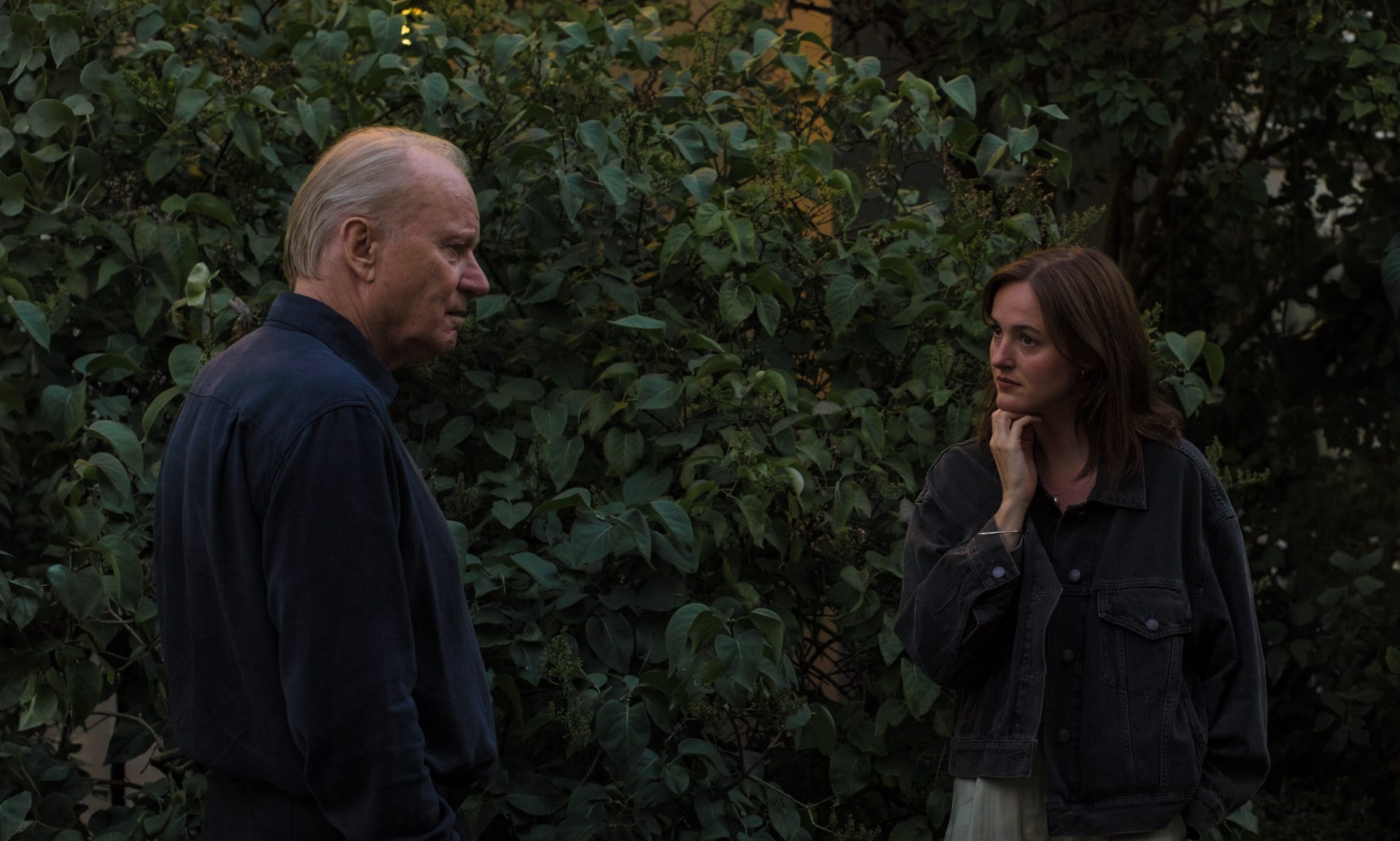 Renate Reinsve and Stellan Skarsgård share an intense, emotional moment in Joachim Trier’s Sentimental Value.