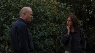 Renate Reinsve and Stellan Skarsgård share an intense, emotional moment in Joachim Trier’s Sentimental Value.