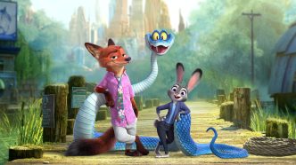 Zootopia 2 still Judy, Nick, and Gary De’Snake