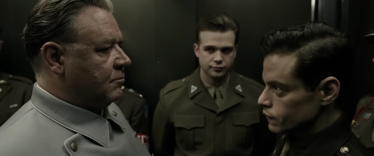 Rami Malek and Russell Crowe as Douglas Kelley and Adolf Hitler’s second-in-command, Hermann Göring