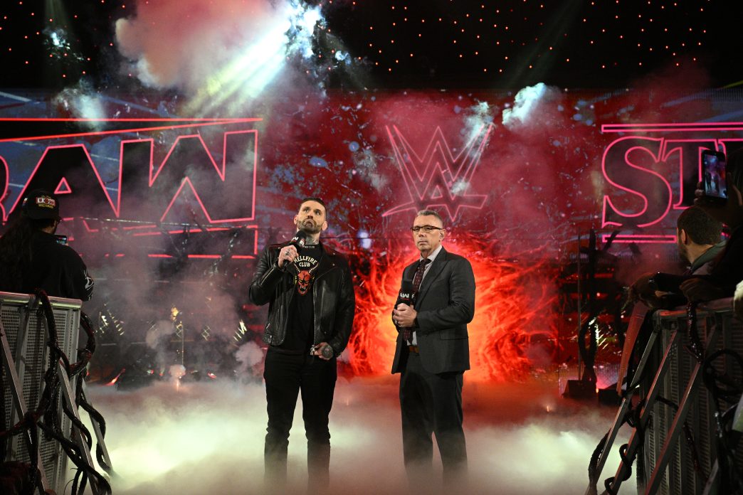 Michael Cole and Corey Graves opening Raw from Stranger Things WSQK van