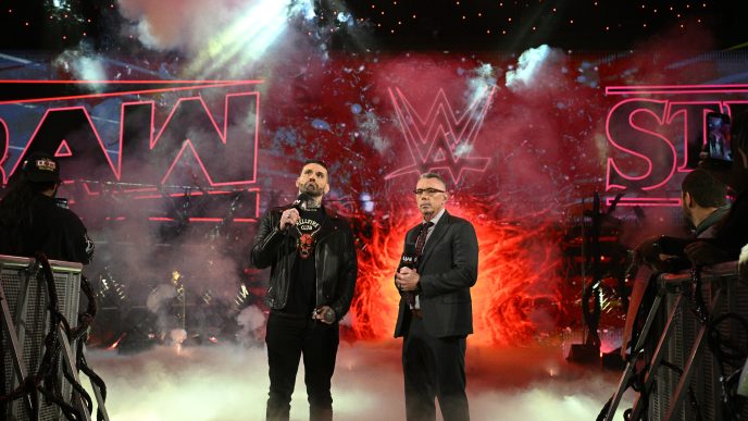 Michael Cole and Corey Graves opening Raw from Stranger Things WSQK van