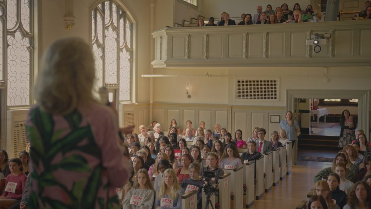Kathrine Switzer talking to a crowd.