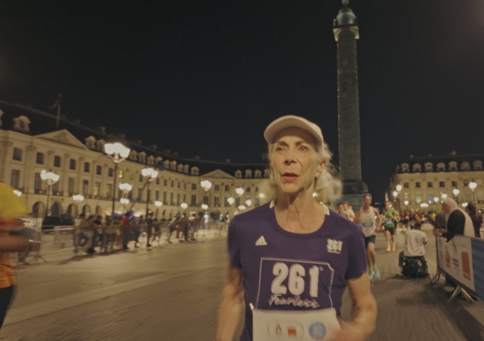 Kathrine Switzer running the People's Marathon in Paris. 
