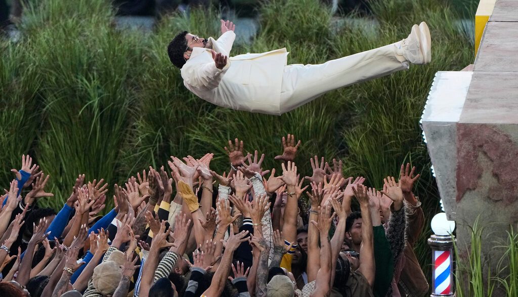 Bad Bunny performing at the Super Bowl LX halftime show.