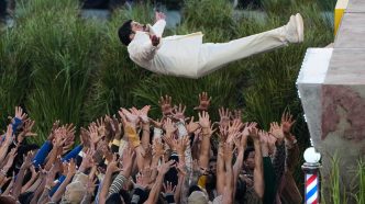 Bad Bunny performing at the Super Bowl LX halftime show.
