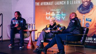 Leland Melvin and Ed Dwight speaking at Afronaut Launch and Learn event in Washington DC