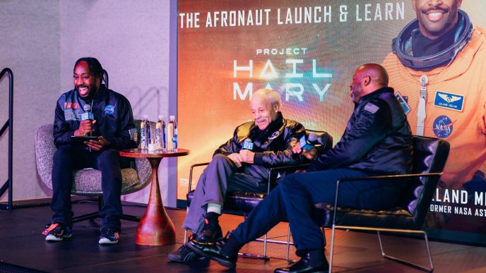 Leland Melvin and Ed Dwight speaking at Afronaut Launch and Learn event in Washington DC