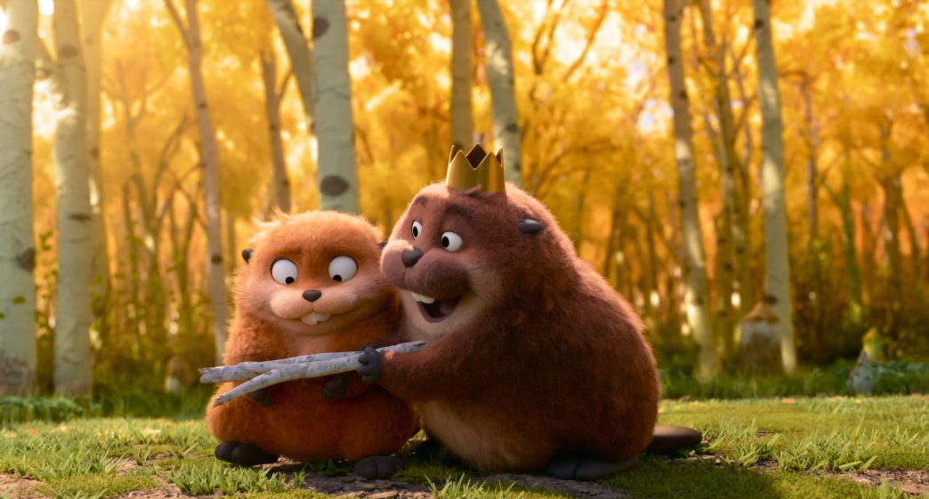 Mabel as a robotic beaver alongside King George in Disney and Pixar’s Hoppers.