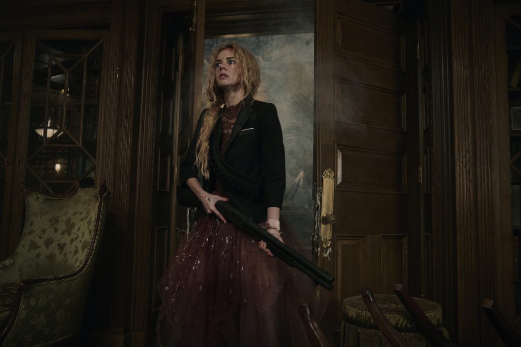 Samara Weaving as Grace covered in blood in Ready or Not 2 Here I Come