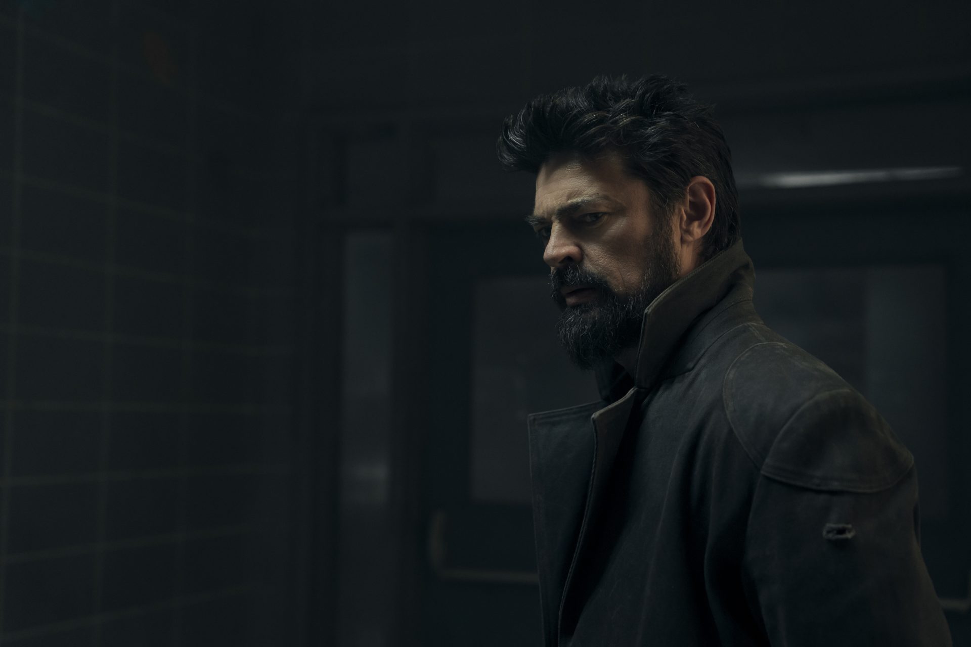 Karl Urban (Billy Butcher) standing in a dark and tense scene in The Boys Season 5 on Prime Video