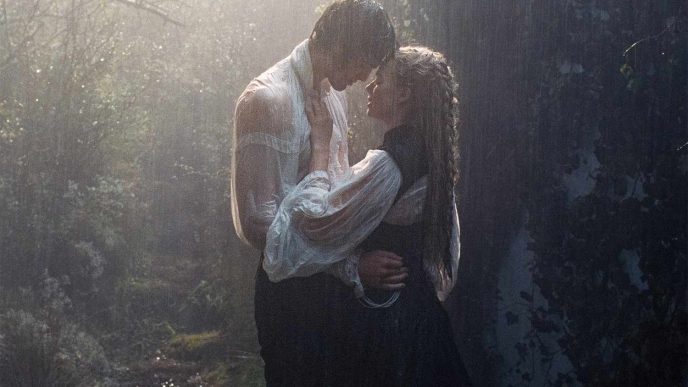 Margot Robbie and Jacob Elordi in Wuthering Heights film scene