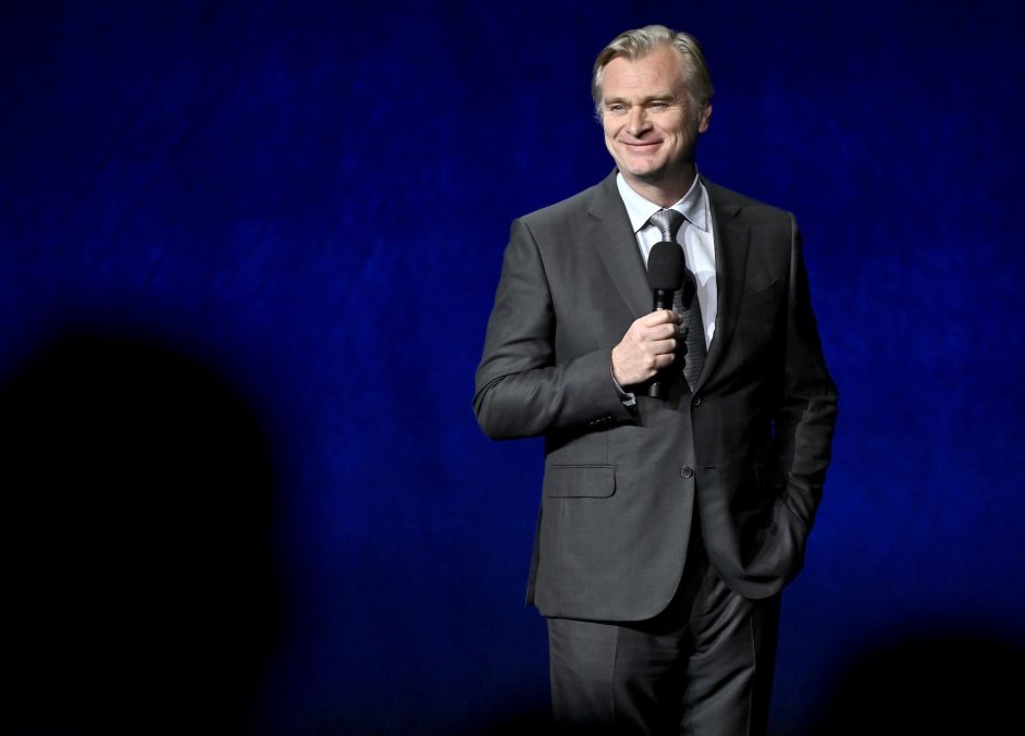 LAS VEGAS, NEVADA - APRIL 15: Christopher Nolan speaks onstage during CinemaCon 2026 - Universal Pictures and Focus Features Invites You to a Special Presentation Featuring Footage from its Upcoming Slate at The Dolby Colosseum at Caesars Palace during CinemaCon, the official convention of Cinema United, on April 15, 2026, in Las Vegas, Nevada. (Photo by David Becker/Getty Images for CinemaCon)