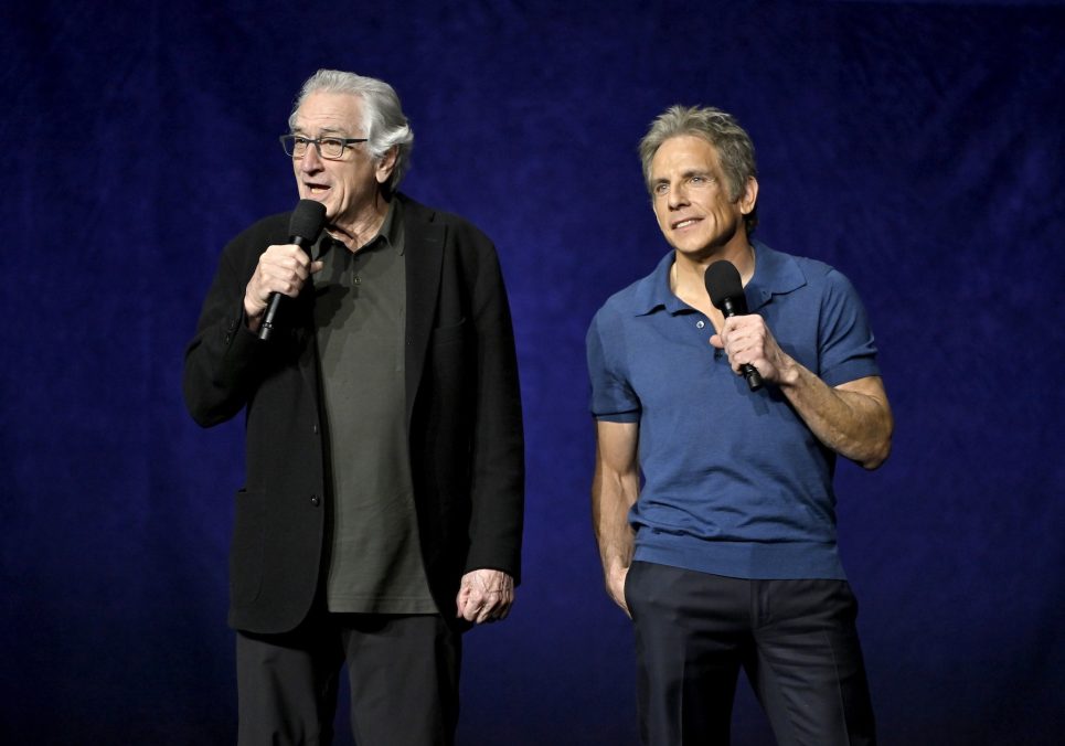 LAS VEGAS, NEVADA - APRIL 15: (L-R) Robert De Niro and Ben Stiller speak onstage during CinemaCon 2026 - Universal Pictures and Focus Features Invites You to a Special Presentation Featuring Footage from its Upcoming Slate at The Dolby Colosseum at Caesars Palace during CinemaCon, the official convention of Cinema United, on April 15, 2026, in Las Vegas, Nevada. (Photo by David Becker/Getty Images for CinemaCon)