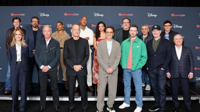 Walt Disney Studios CinemaCon 2026 presentation featuring Avengers Doomsday Toy Story 5 and Disney studio slate
