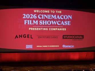 Angel Studios CinemaCon 2026 presentation stage with slate reveal