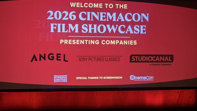 Angel Studios CinemaCon 2026 presentation stage with slate reveal