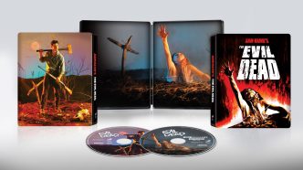 The Evil Dead 45th anniversary 4K UHD release cover featuring cabin horror scene