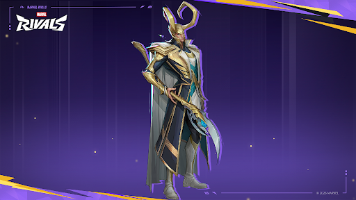 Marvel Rivals Loki costume inspired by The Avengers featuring Disney Plus colors