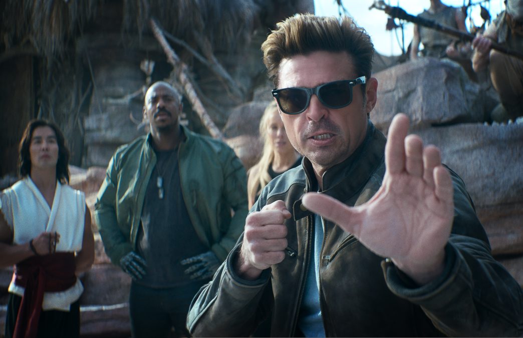 Karl Urban as Johnny Cage in Mortal Kombat II (2026) standing in a combat arena ready for battle with dramatic lighting