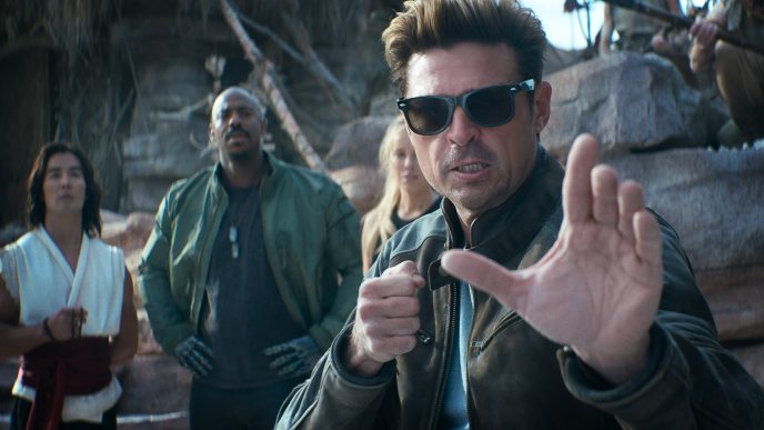 Karl Urban as Johnny Cage in Mortal Kombat II (2026) standing in a combat arena ready for battle with dramatic lighting