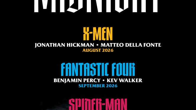Marvel Comics Midnight Universe lineup featuring Midnight X-Men, Midnight Fantastic Four, and Midnight Spider-Man