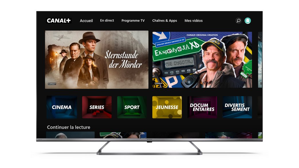Sharp Smart TV remote featuring CANAL+ button for direct streaming access