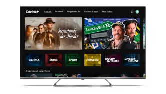 Sharp Smart TV remote featuring CANAL+ button for direct streaming access