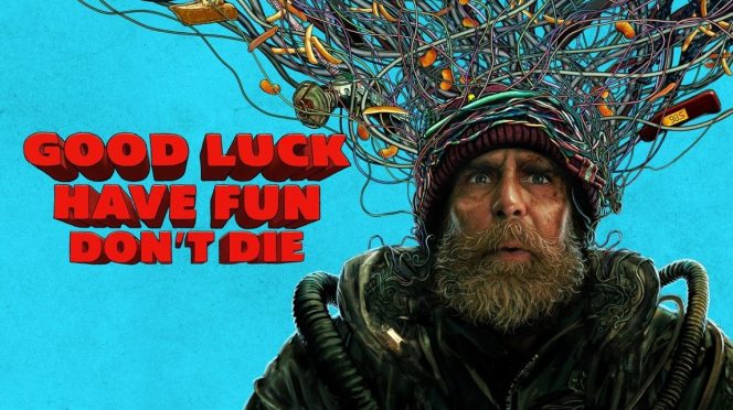 Good Luck Have Fun Don’t Die 4K UHD cover featuring Sam Rockwell and the neon sci-fi aesthetic