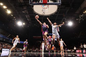 WASHINGTON, D.C. - MAY 29: Sonia Citron #22 of the Washington Mystics drives to the basket during the game against the Los Angeles Sparks on May 29, 2026 at CareFirst Arena in Washington, D.C. Copyright 2026 NBAE (Photo by Stephen Gosling/NBAE via Getty Images)